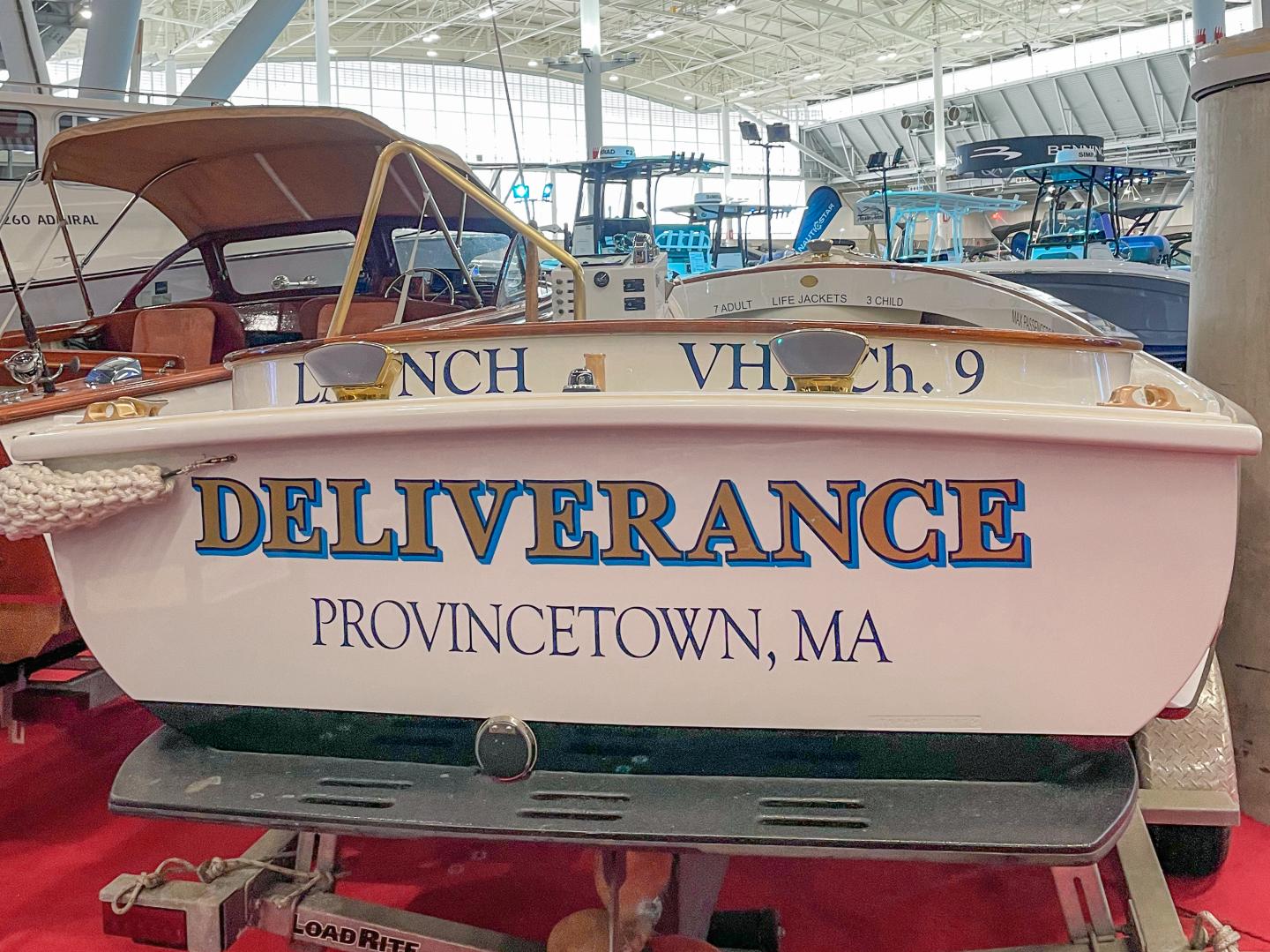 Provincetown Marina's historic launch, "Deliverance," on display at the New England Boat Show