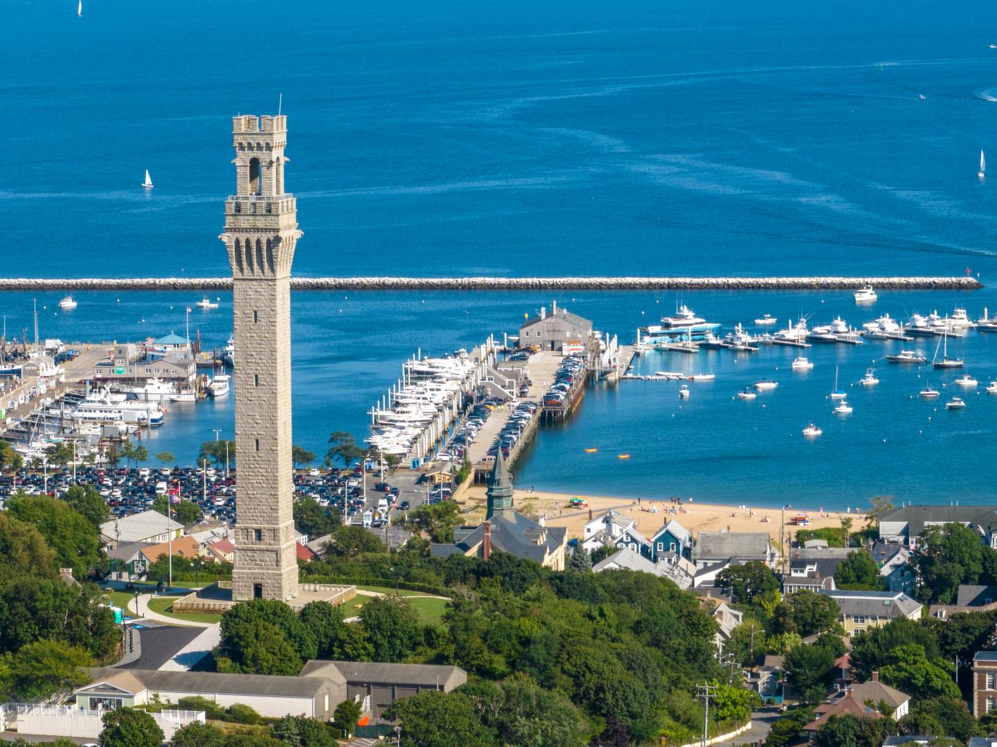 Aerial View of Provincetown Marina and Pilgrim Monument
